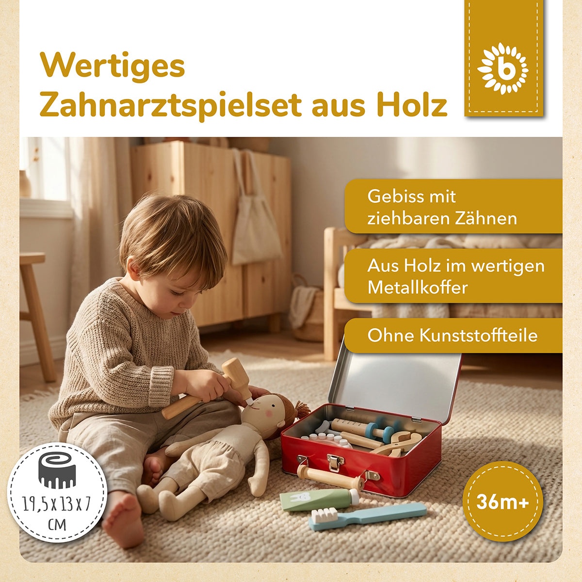Zahnarztkoffer für Kinder – Spielset aus Holz im Metallkoffer, 8-teilig