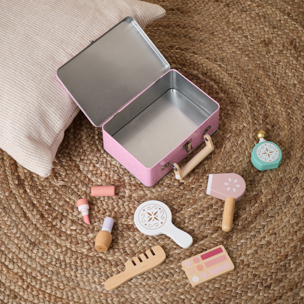 Schminkkoffer für Kinder – Beauty-Spielset aus Holz im Metallkoffer, 8-teilig