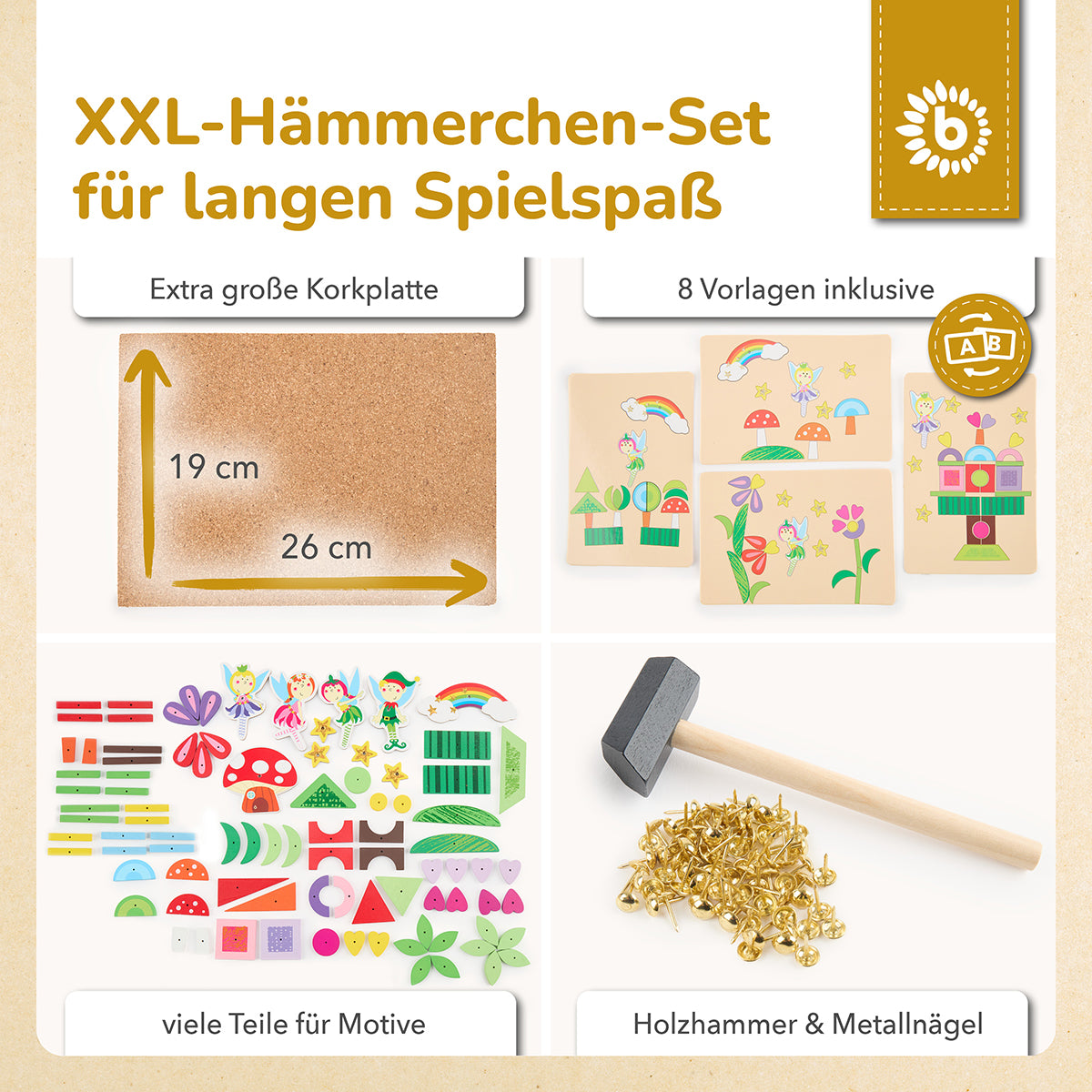 Hämmerchenspiel – Nagelspiel mit Korkplatte – Feenwelt, 176 Teile