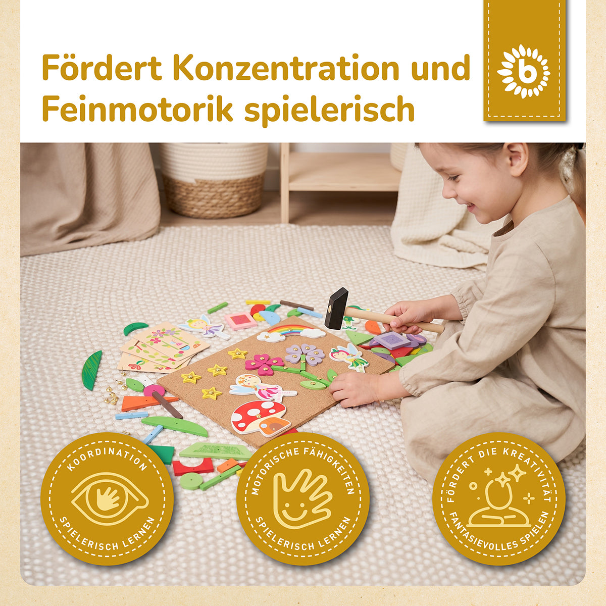 Hämmerchenspiel – Nagelspiel mit Korkplatte – Feenwelt, 176 Teile