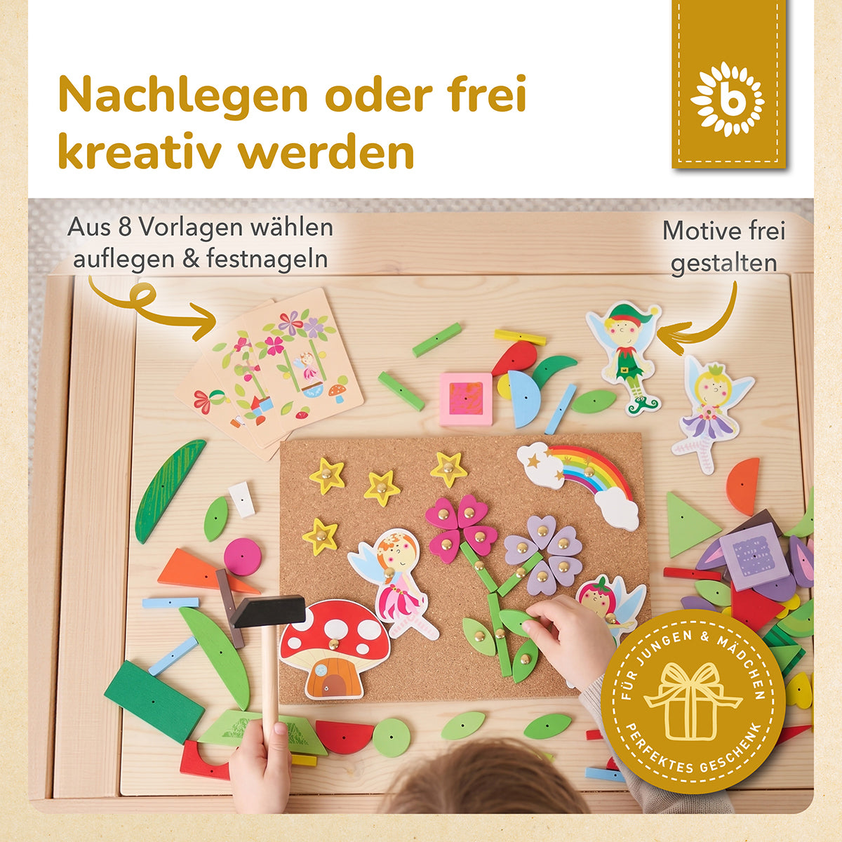 Hämmerchenspiel – Nagelspiel mit Korkplatte – Feenwelt, 176 Teile