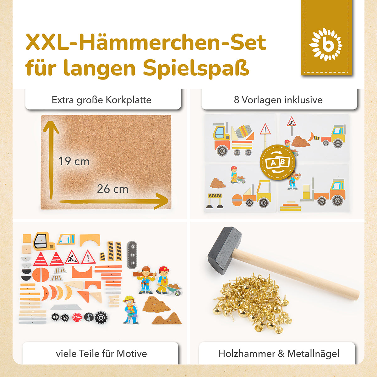 Hämmerchenspiel – Nagelspiel mit Korkplatte – Baustelle, 150 Teile