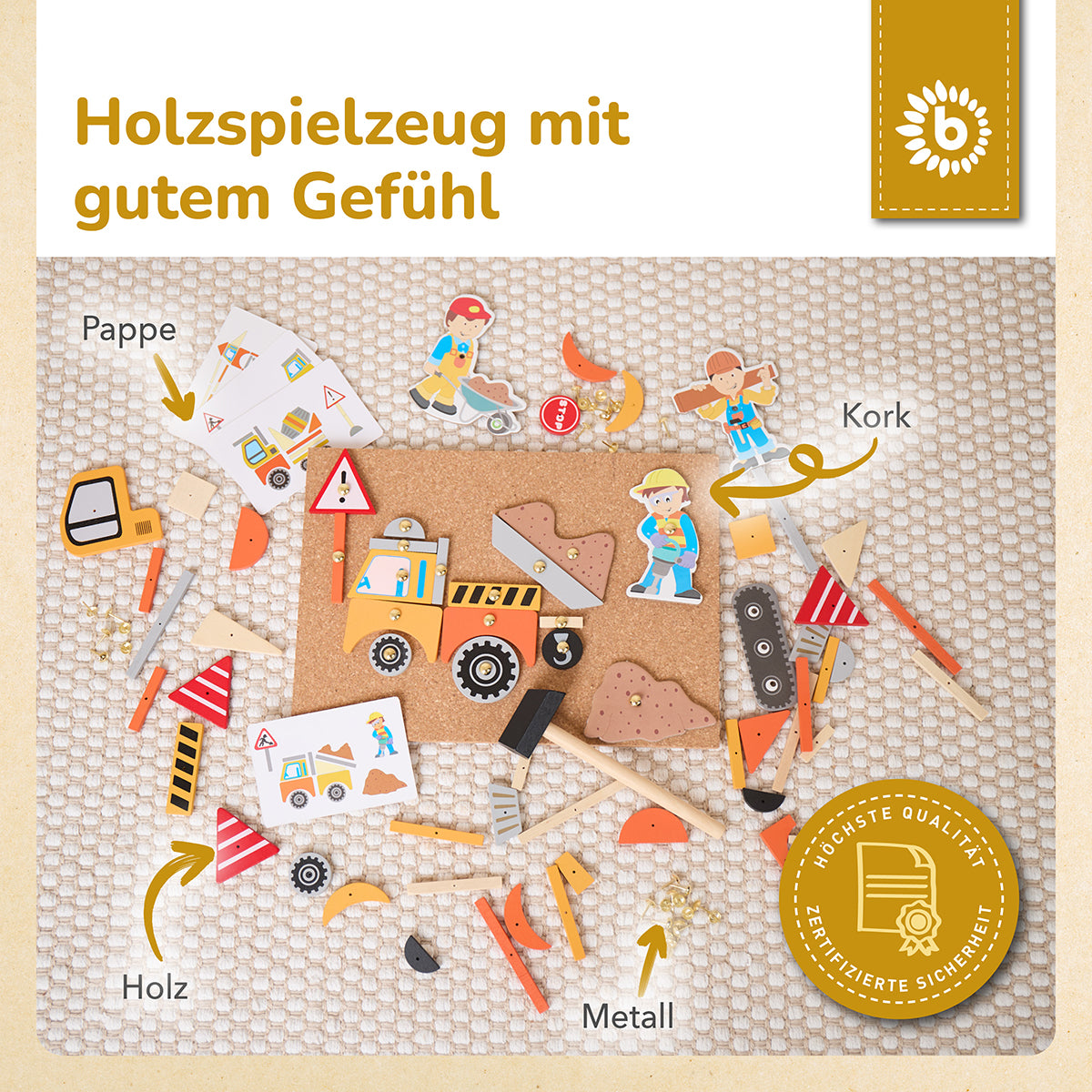 Hämmerchenspiel – Nagelspiel mit Korkplatte – Baustelle, 150 Teile
