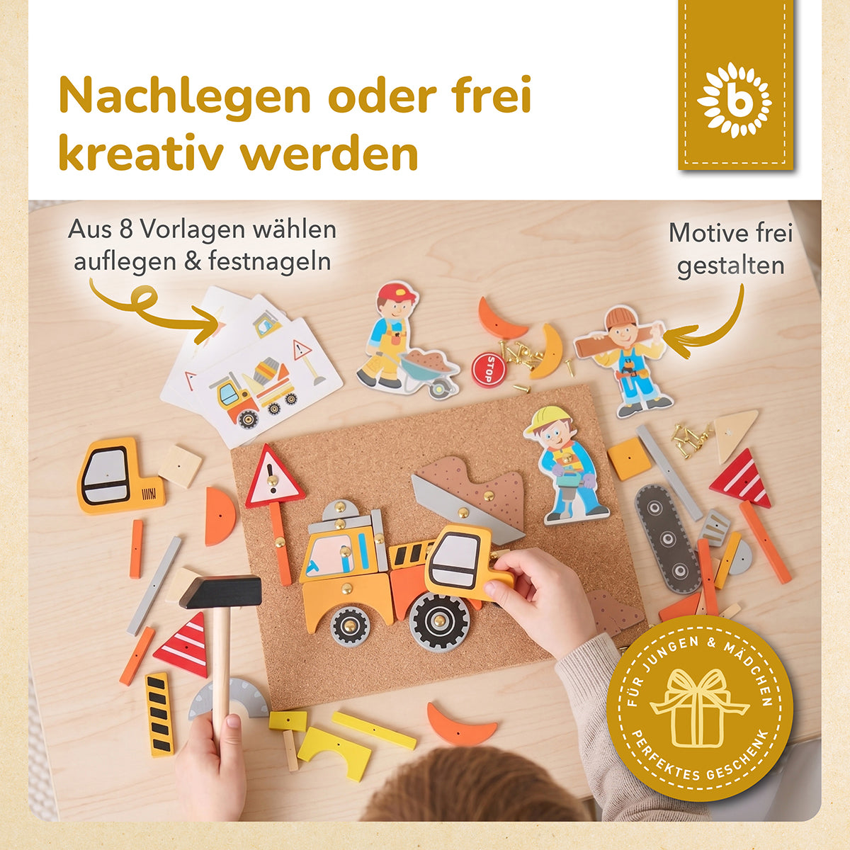 Hämmerchenspiel – Nagelspiel mit Korkplatte – Baustelle, 150 Teile