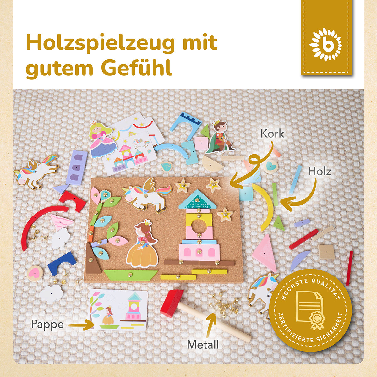 Hämmerchenspiel – Nagelspiel mit Korkplatte – Einhornwelt, 152 Teile