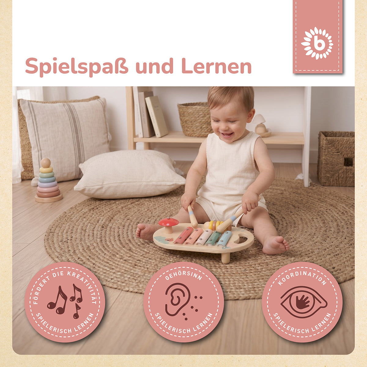 Musikspieltisch mit Xylophon – Klangstation aus Holz – Frühling