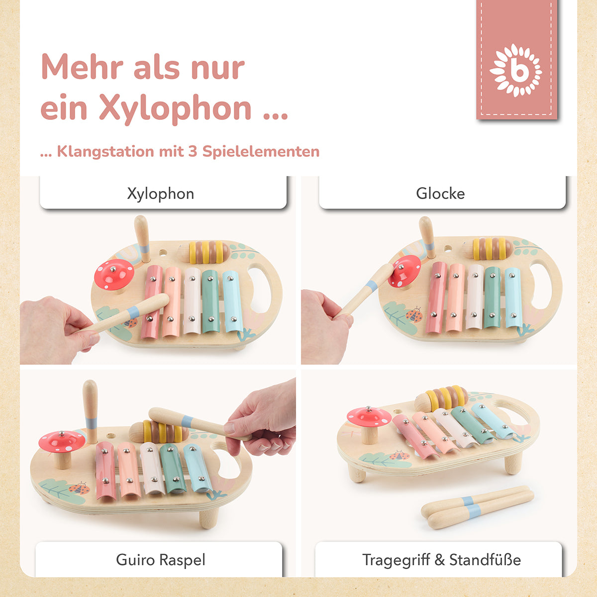 Musikspieltisch mit Xylophon – Klangstation aus Holz – Frühling
