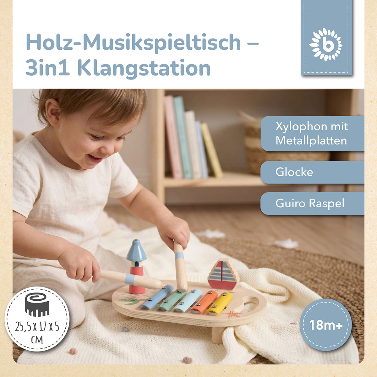 Musikspieltisch mit Xylophon – Klangstation aus Holz – Ozean