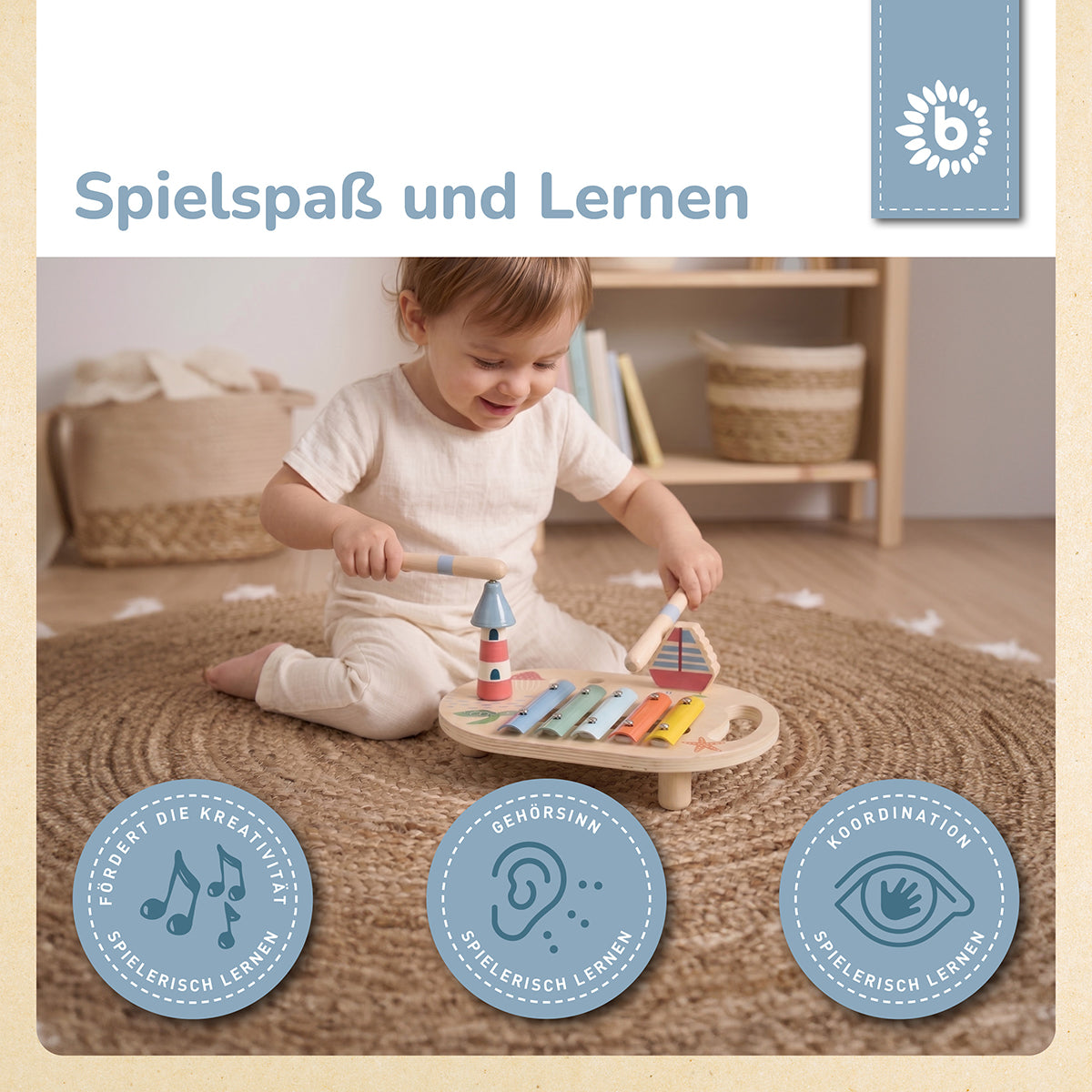 Musikspieltisch mit Xylophon – Klangstation aus Holz – Ozean