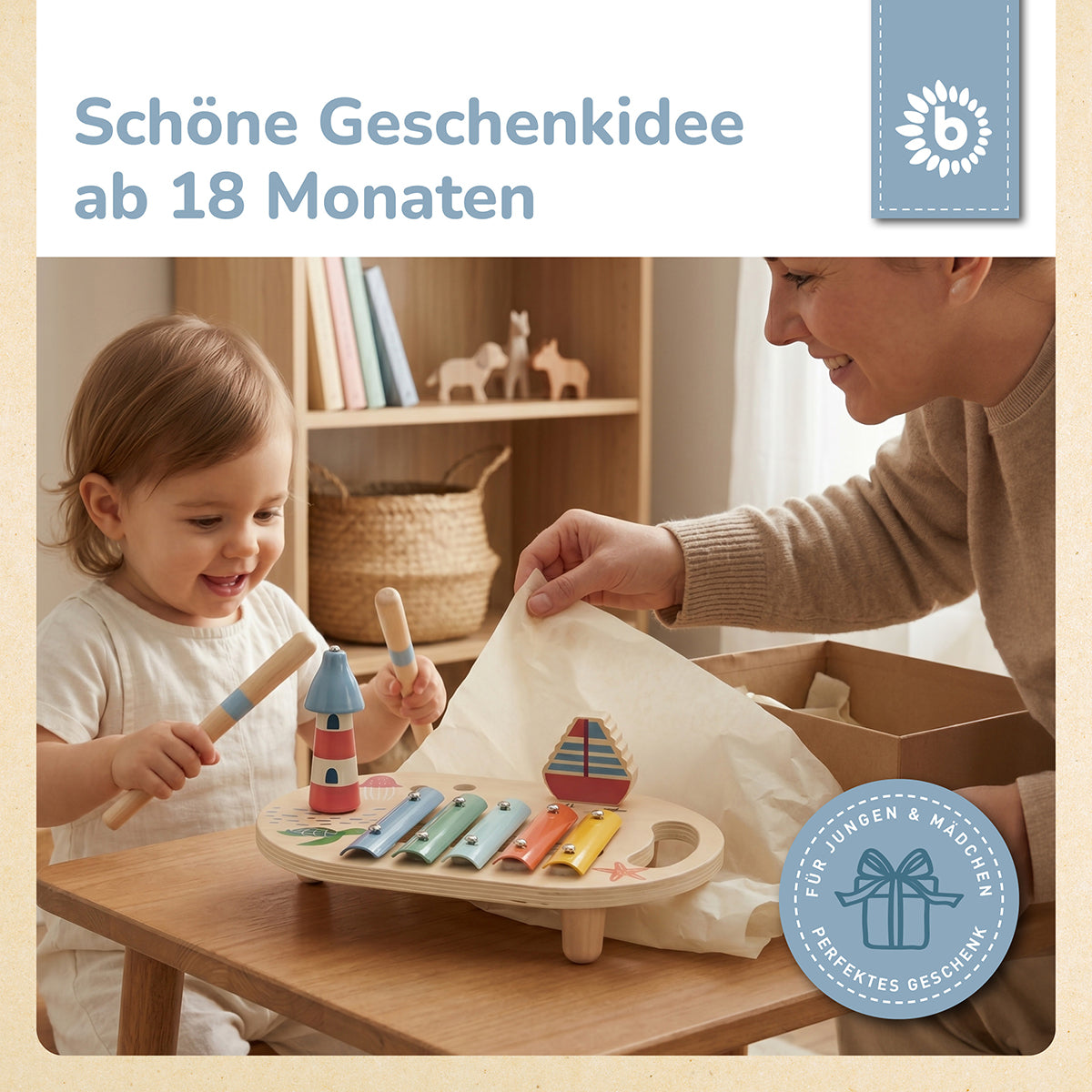 Musikspieltisch mit Xylophon – Klangstation aus Holz – Ozean