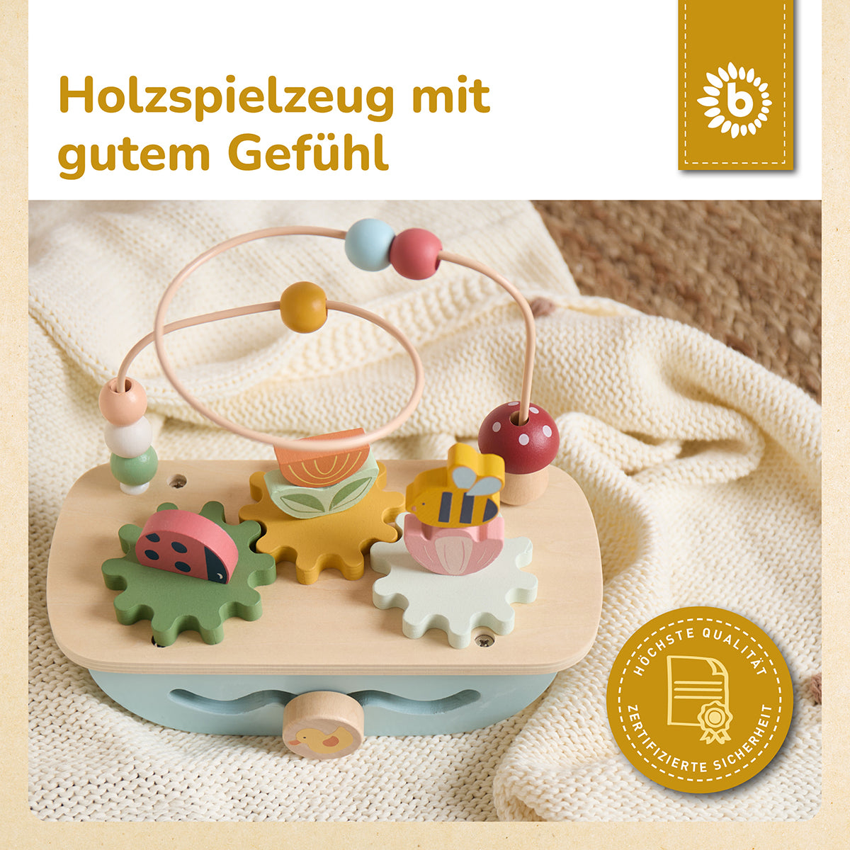 Motorikschleife aus Holz – Multi-Activity ab 1 Jahr – Frühlingswiese