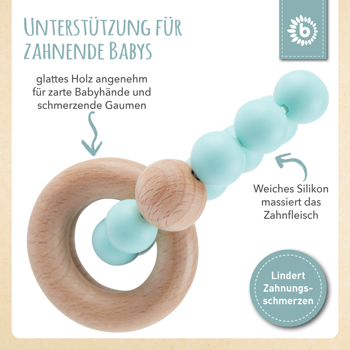 Beißring mit Silikonkette teal