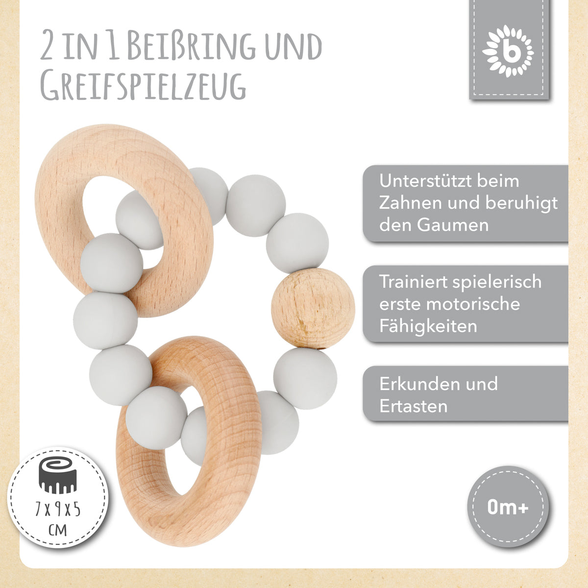 Beißring mit Silikonkette silver