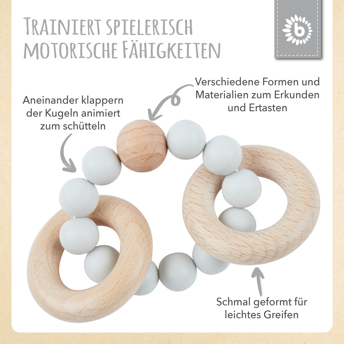 Beißring mit Silikonkette silver